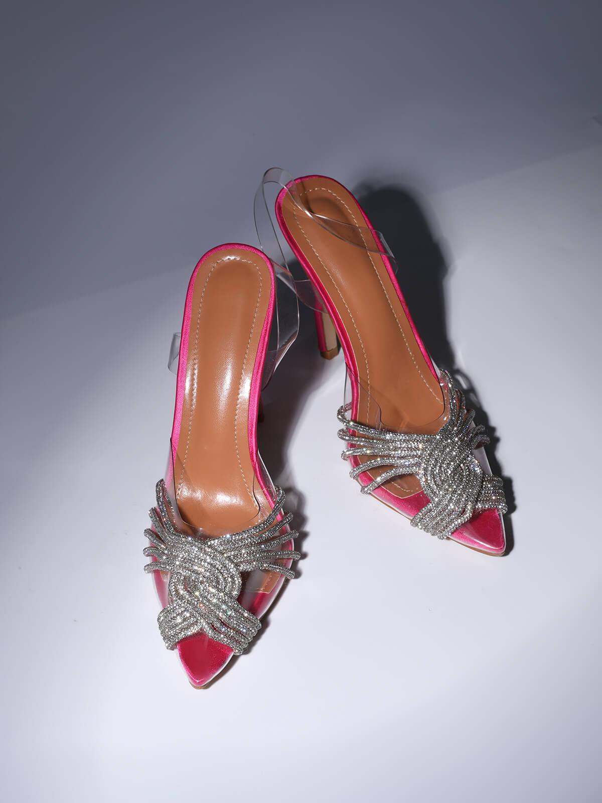 Fashionslee Women Crystal Embellished Sandals In Hot Pink