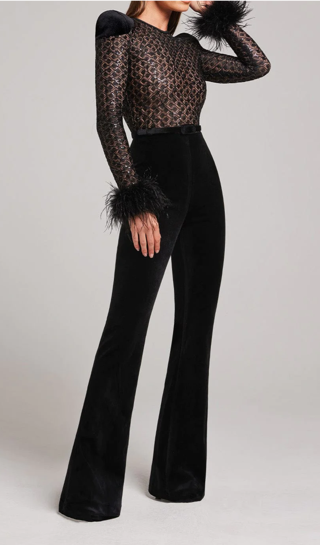Viral BLACK FEATHER SEQUIN JUMPSUIT - OWNCI Viral BLACK FEATHER SEQUIN JUMPSUIT - OWNCI
