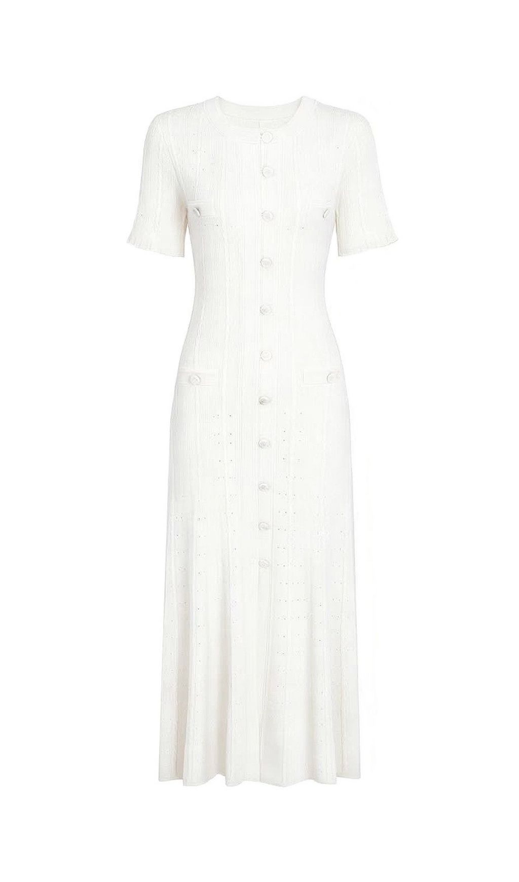 Fashionslee Women Kilenya White Knit Short Sleeve Midi Dress