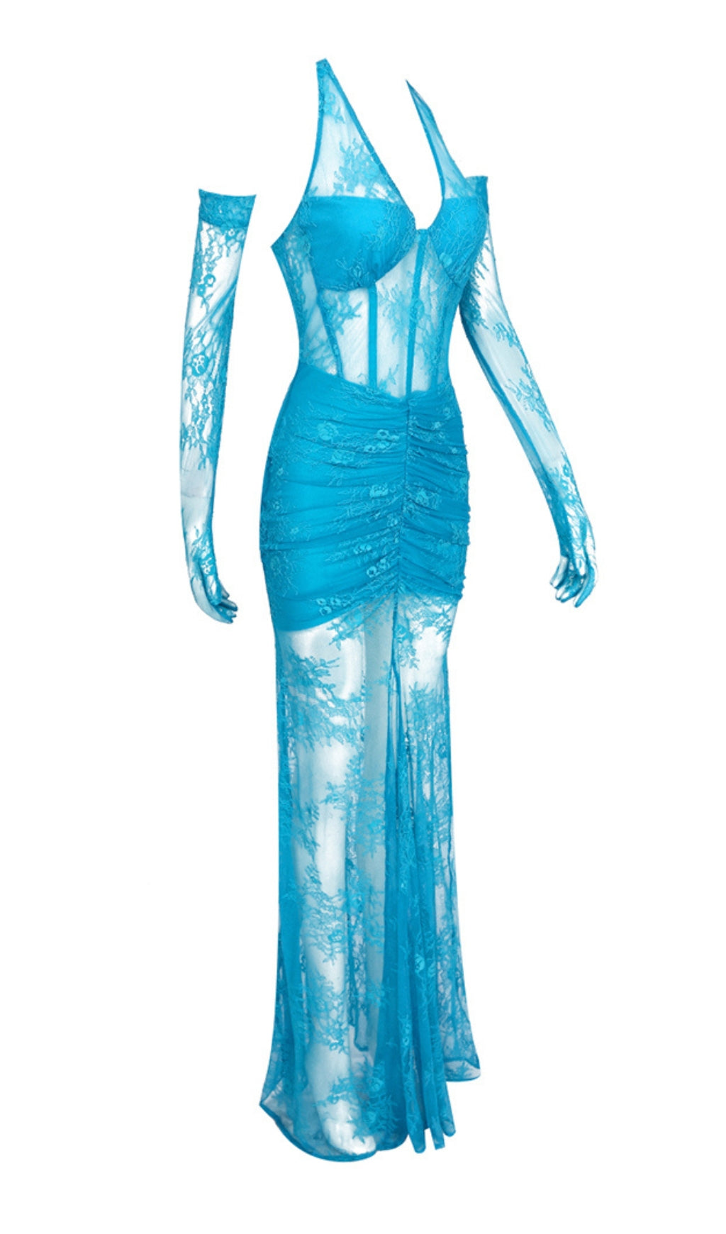 Fashionslee Women Aoife Blue Bustier Floral Lace Gown