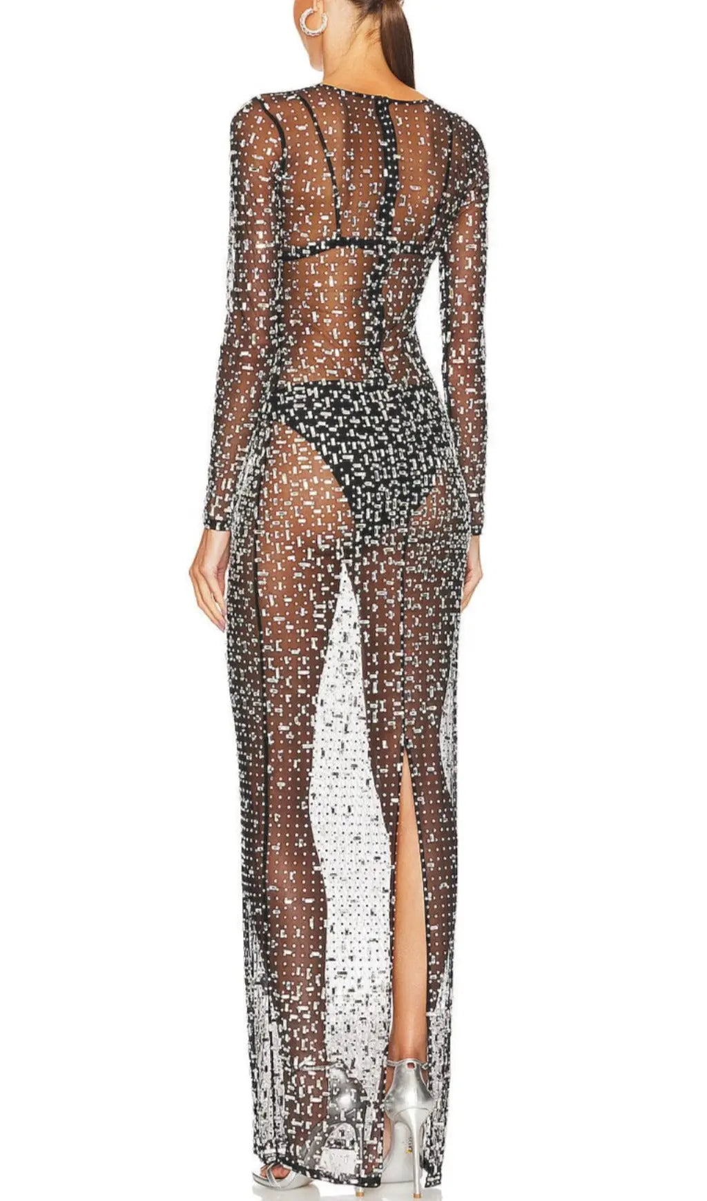 Fashionslee Women Sequin Lace Perspective Dress In Black