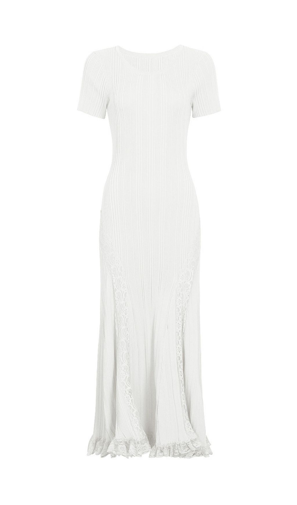 Fashionslee Women Kinzy White Short Sleeve Lace Midi Dress