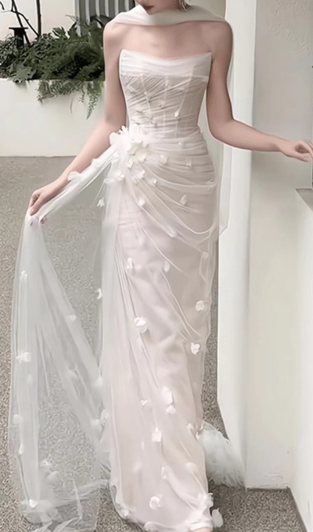 Fashionslee Women Felton White Strapless Corset Wedding Dress