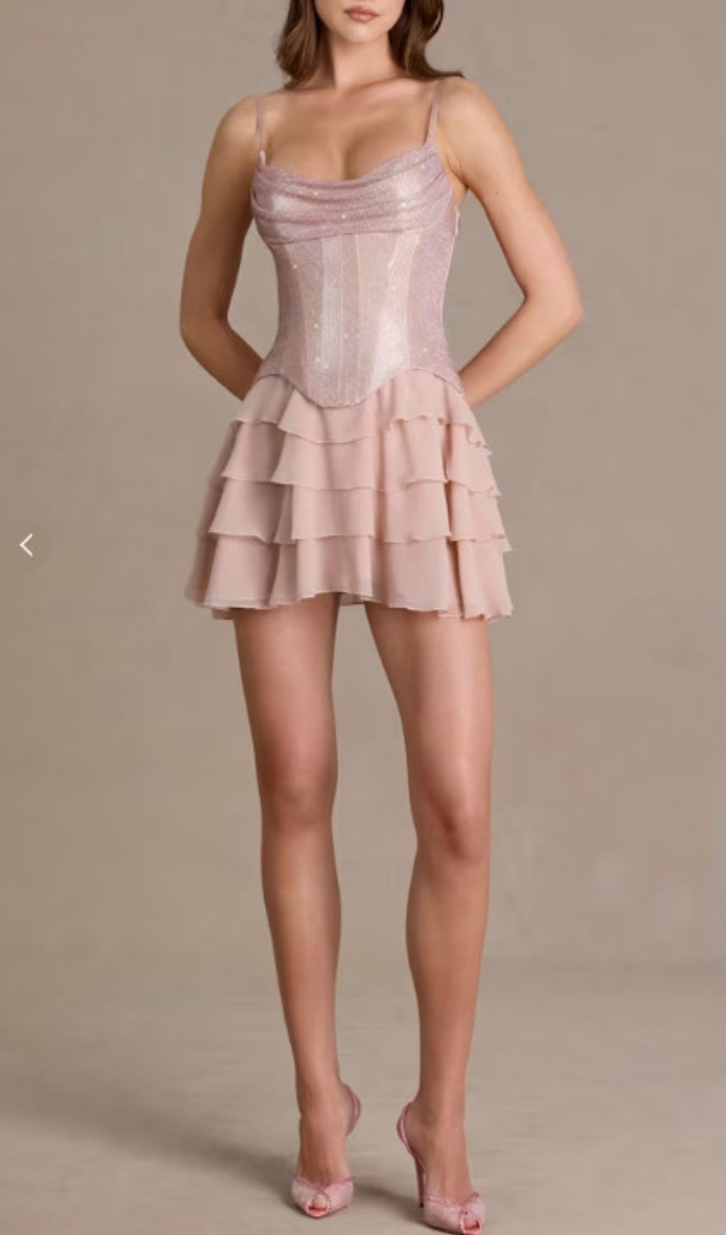 Fashionslee Women Keira Pink Strappy Corset Layered Mini Dress