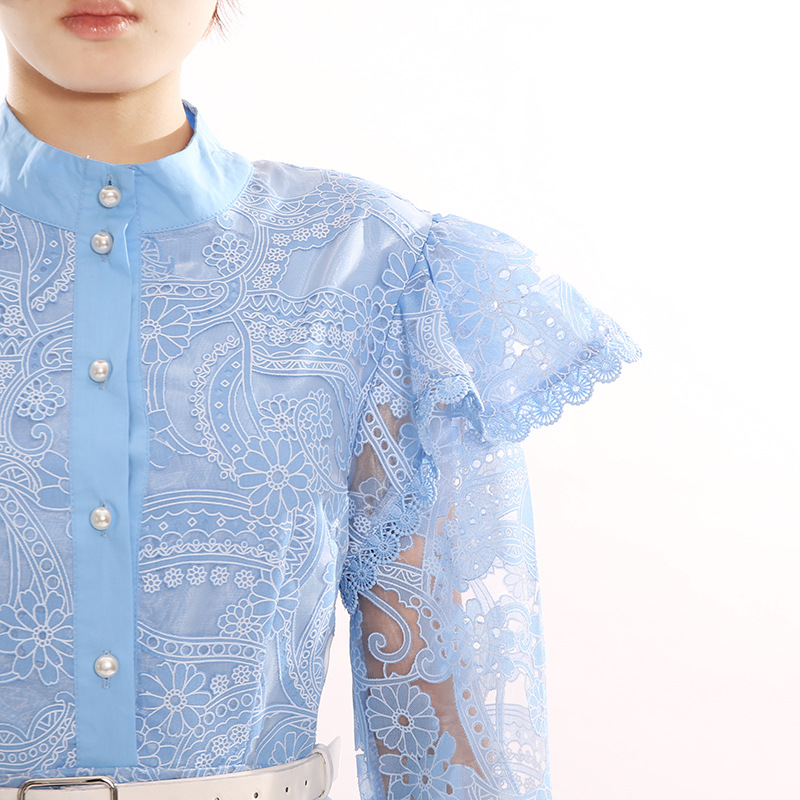 Fashionslee Women Jereni Blue Lace Embroidery Maxi Dress