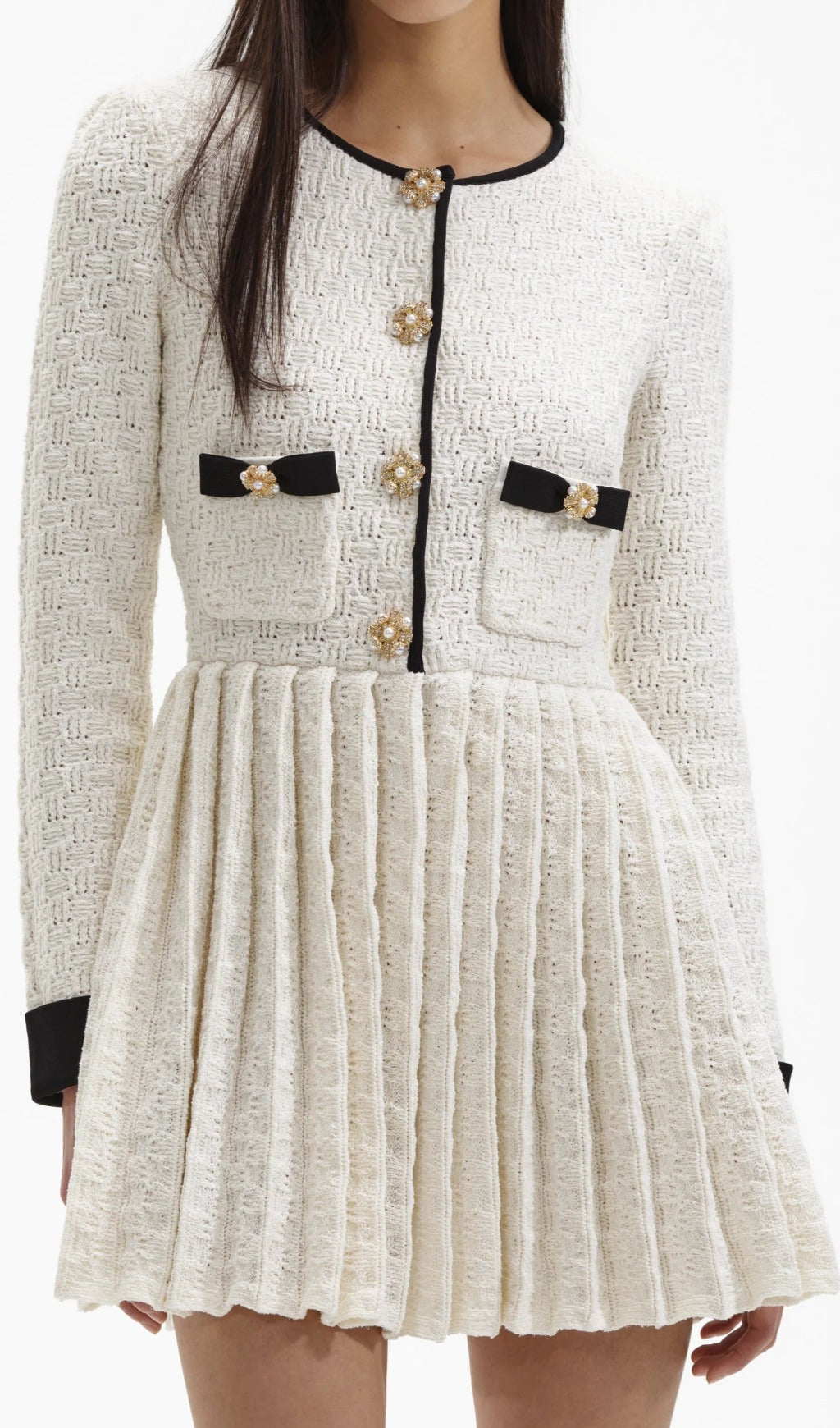 Fashionslee Women Agam Cream Weave Knit Mini Dress
