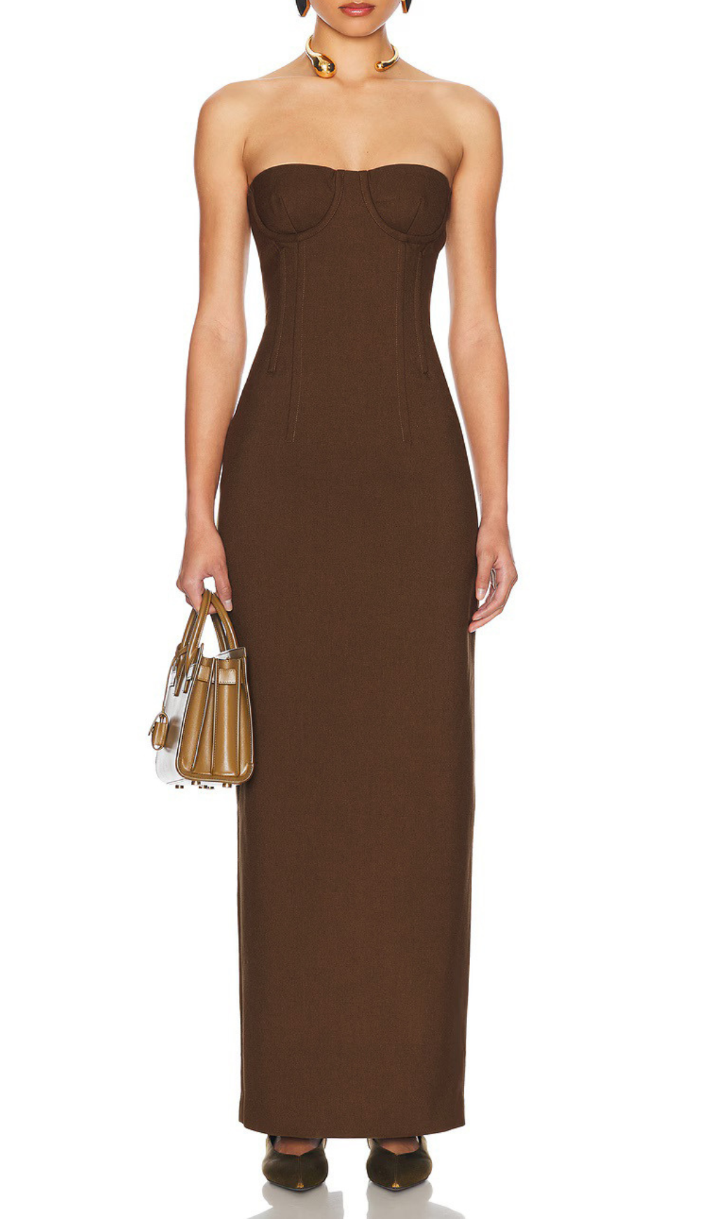 Fashionslee Women Holland Brown Strapless Bandage Maxi Dress