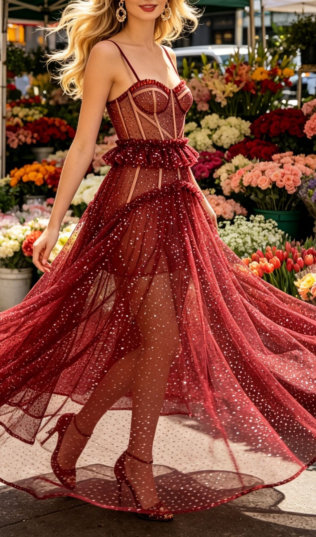 0f49674b38b8ced0149547fc26294392.jpg Fashionslee Women Korene Red Strappy Sequin Mesh Maxi Dress