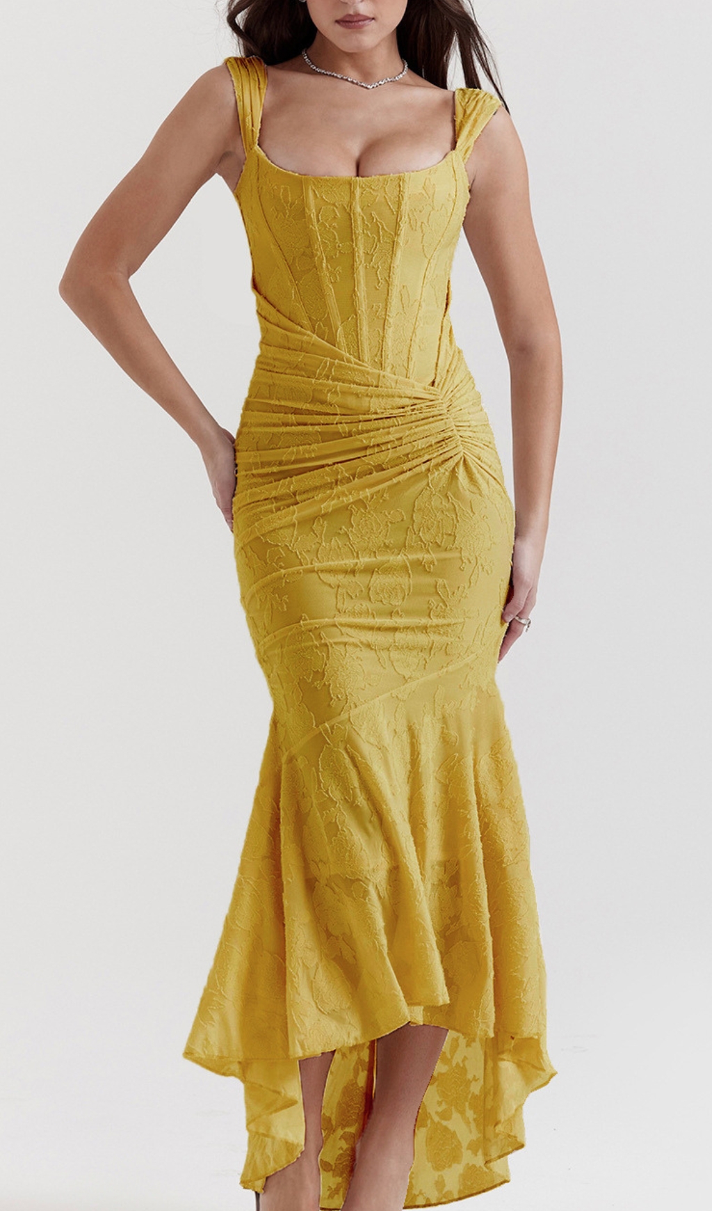Fashionslee Women Anaëlle Yellow Floral Corset Maxi Dress