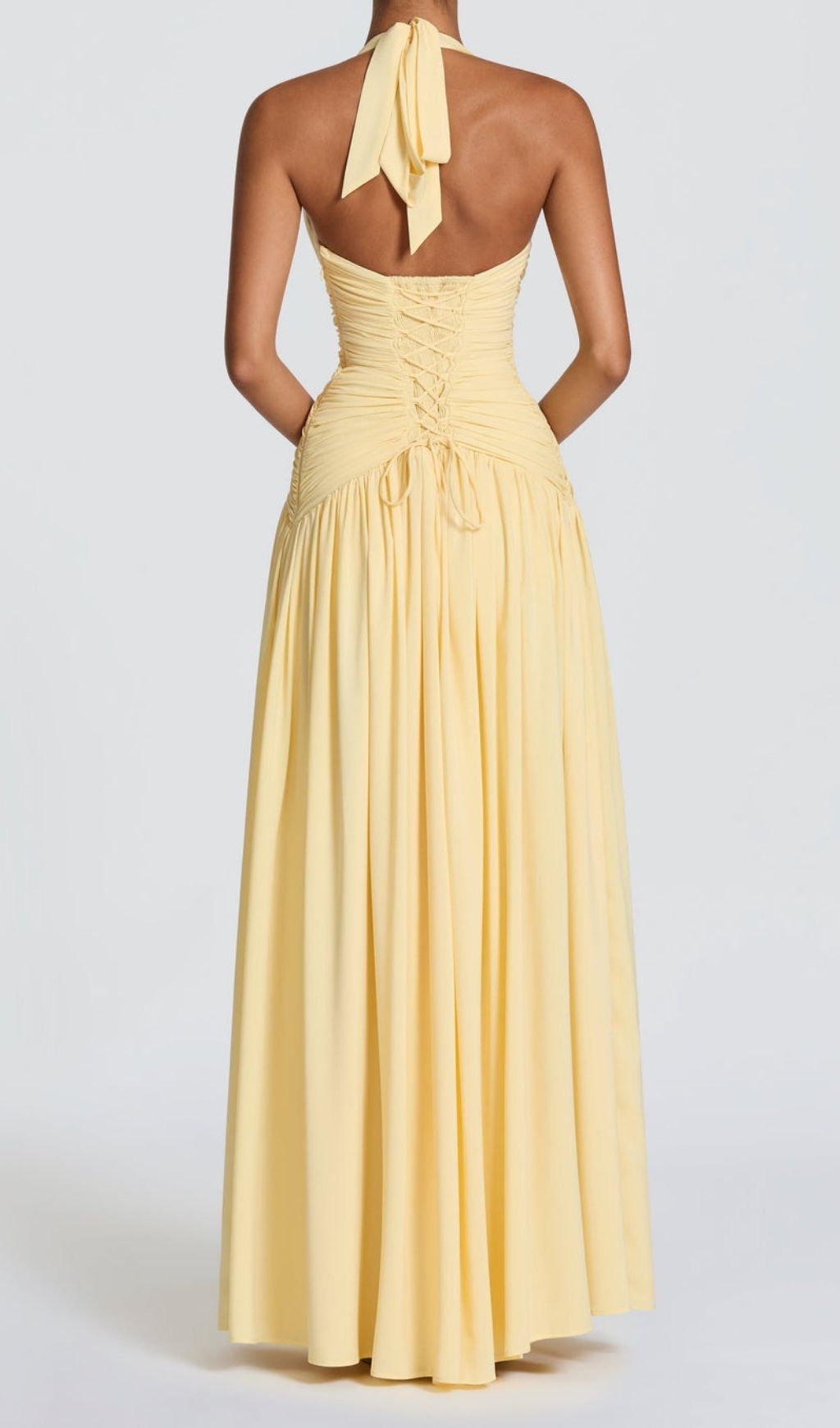 Fashionslee Women Kelley Yellow Halter Ruched Maxi Dress