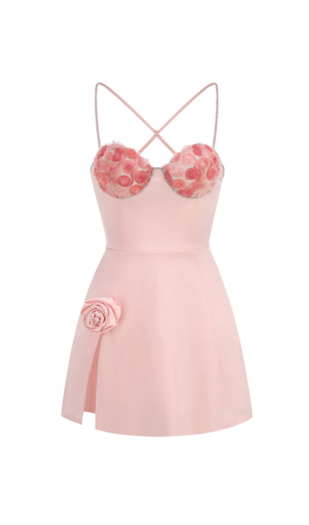 Fashionslee Women Calantha Pink Flower Diamond Mini Dress