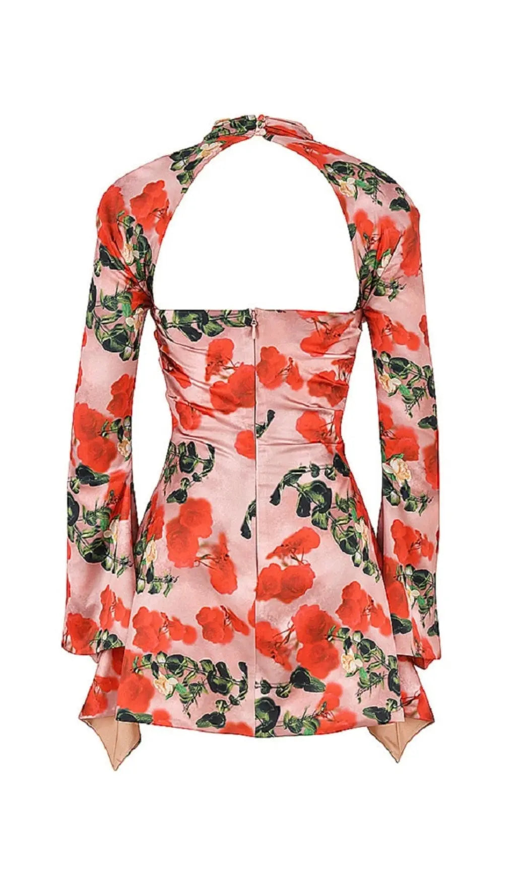 0f88347d3c0aa9fea55fd196a8cea012.jpeg Fashionslee Women Rose Print Cut Out Draped Mini Dress