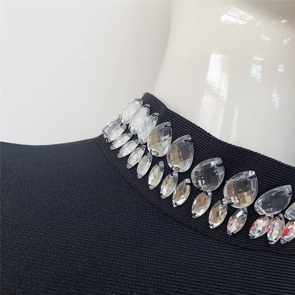 0f9590f7da186924b9531eef7778b0fd.jpeg Fashionslee Women Silver Stones Long Sleeve Mini Dress In Black