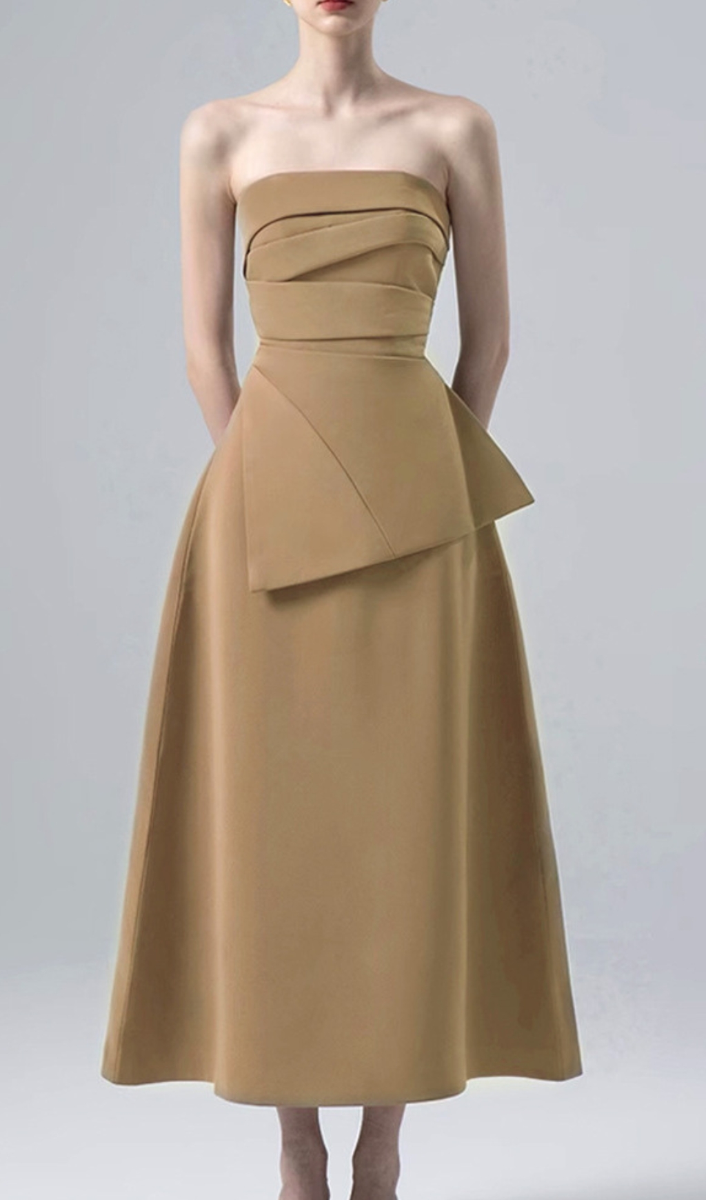 Fashionslee Women Binh Khaki Strapless Midi Dress