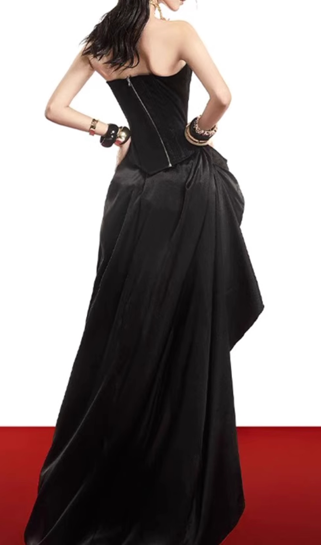 Fashionslee Women Eman Black Strapless Top & Maxi Skirt Set