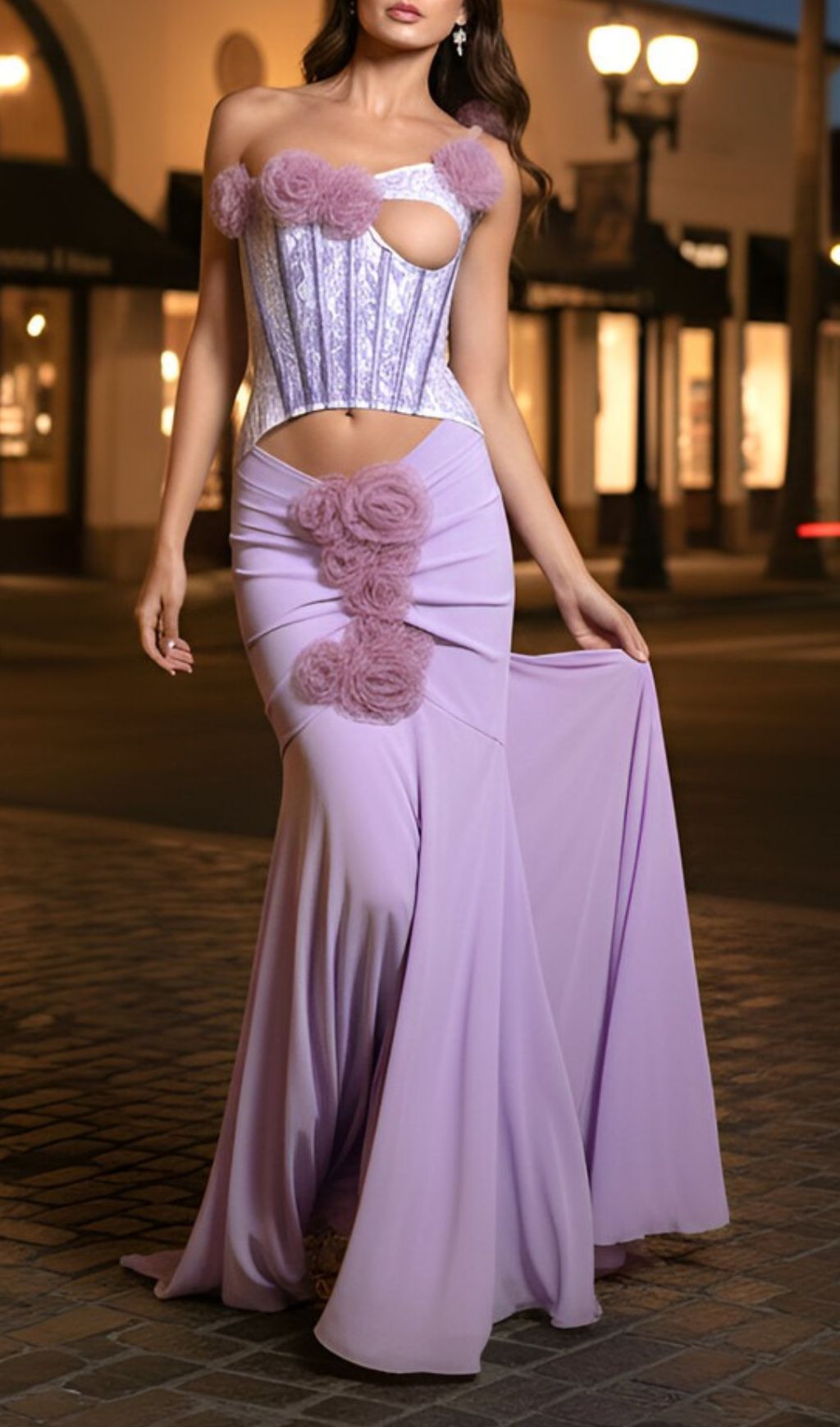 Fashionslee Women Josephine Purple One Shoulder Floral Maxi Dress