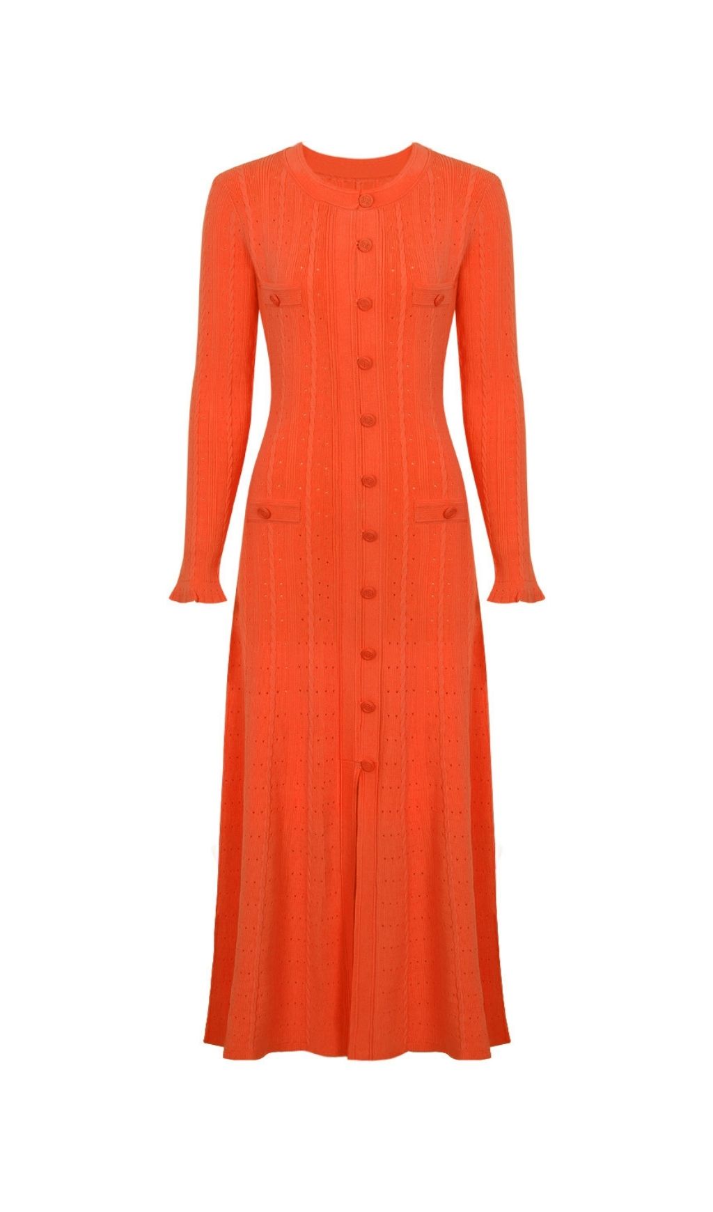 Fashionslee Women Kilenya Orange Knit Long Sleeve Midi Dress