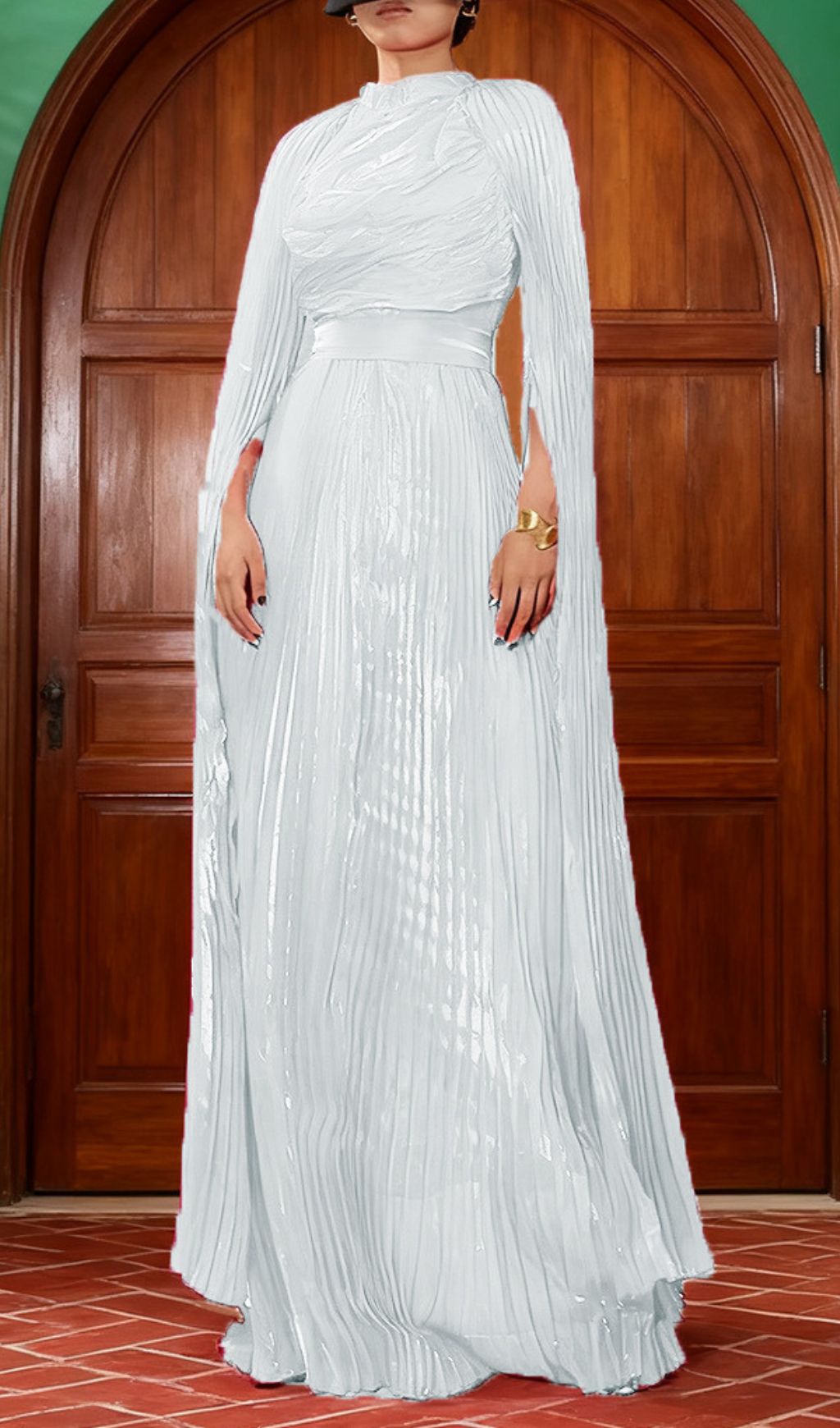 Fashionslee Women Hodaya Pleated Long Sleeve Maxi Dress
