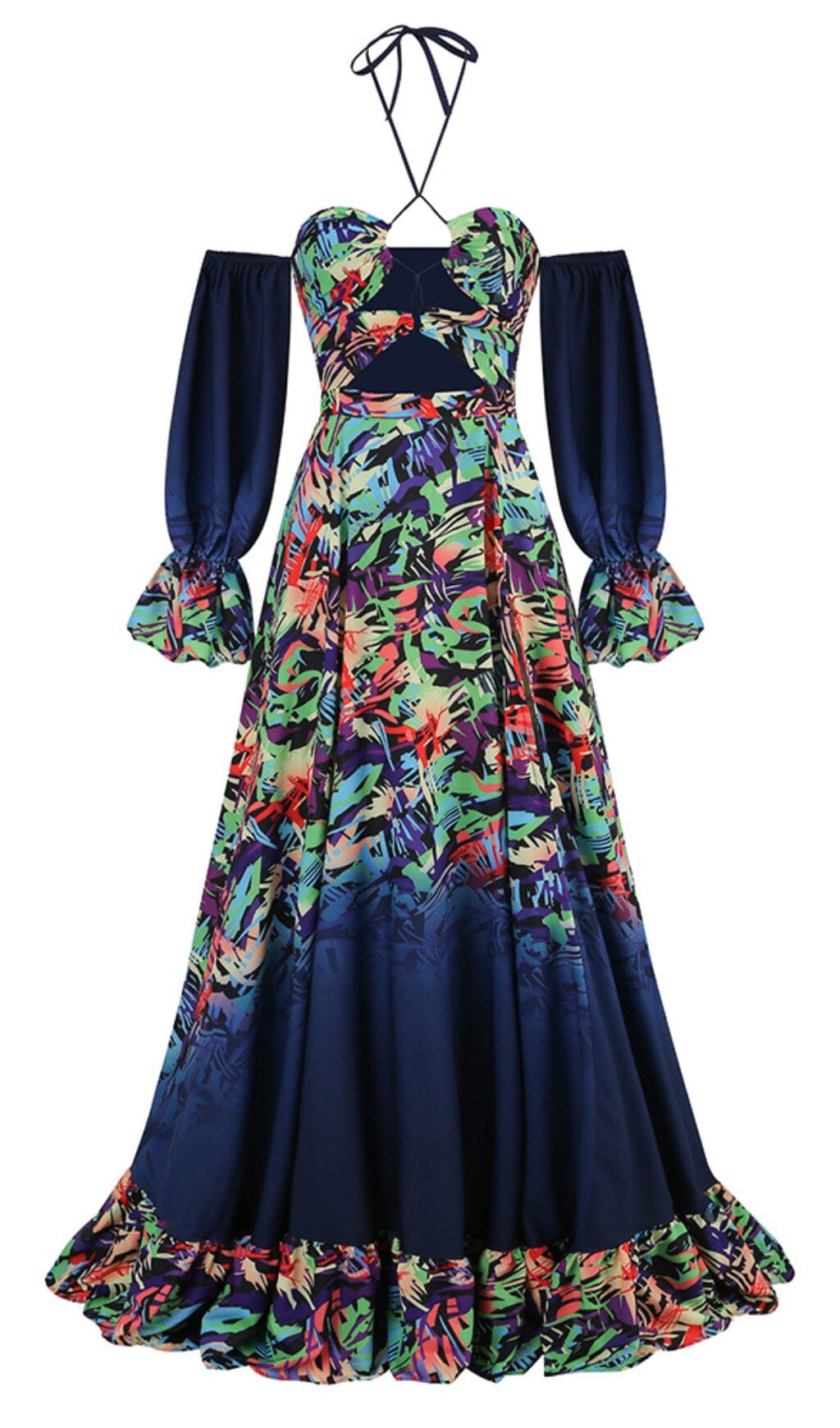 0fbe8964af7ce3465bd329e393e63ceb.jpeg Fashionslee Women Off Shoulder Flowy Sleeves Maxi Dress In Multi-Color