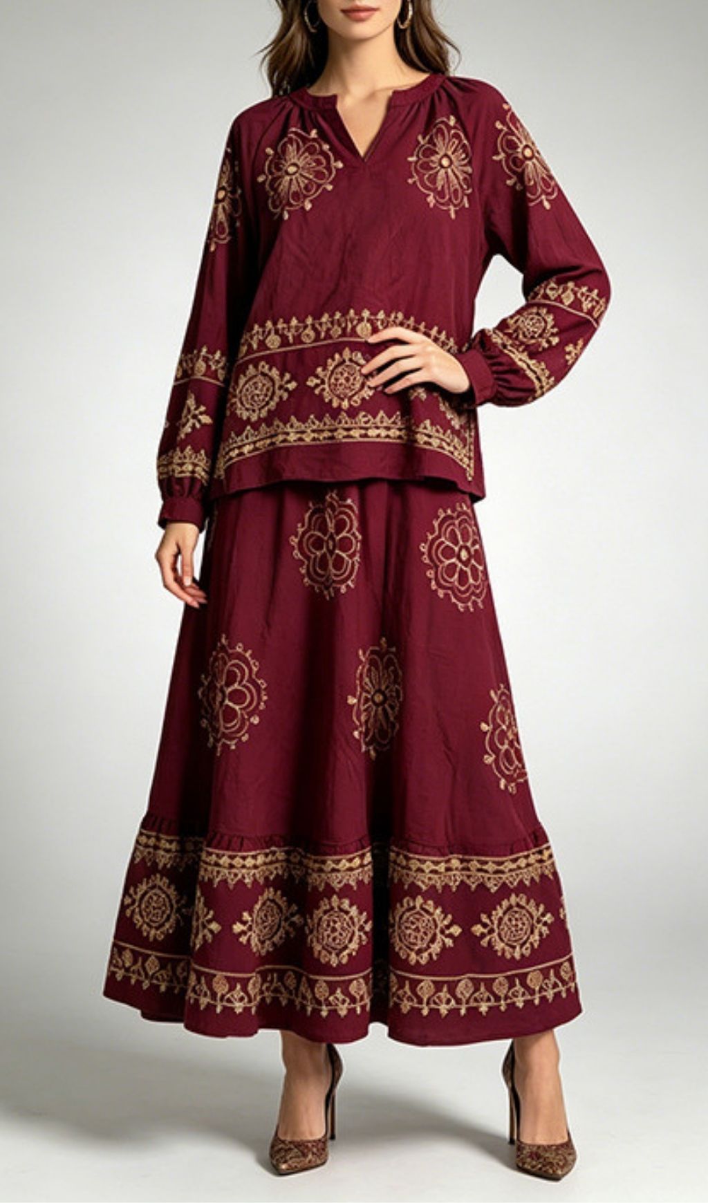 0fd2b78d6d7cc91864a66b5ab7658aec.jpg Fashionslee Women Klair Wine Printed Two-Piece Skirt Set