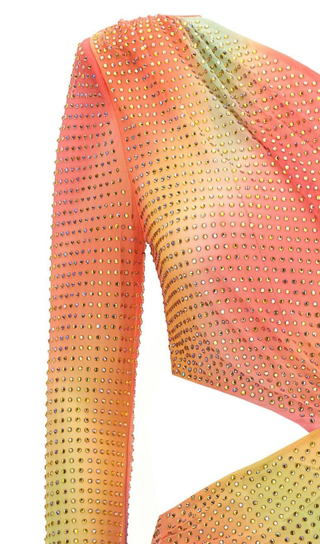 Fashionslee Women Mesh Rhinestone One Shoulder Midi Dress In Cotton Candy