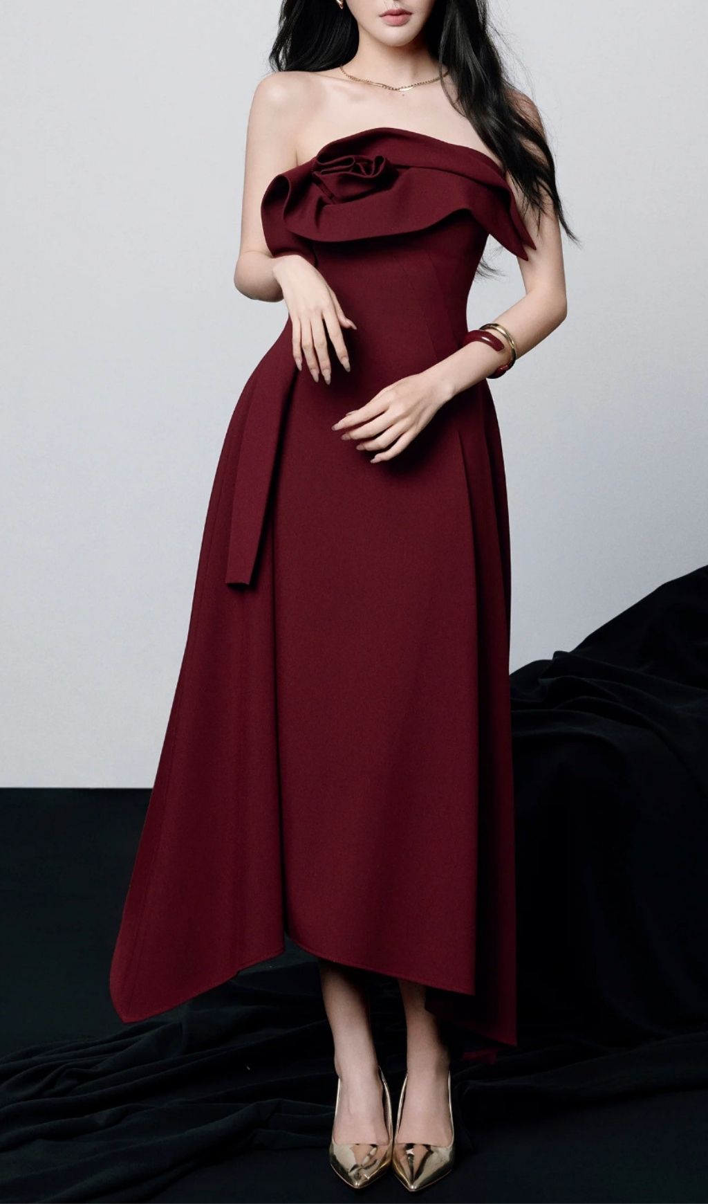 Fashionslee Women Kesia Red Strapless Midi Dress