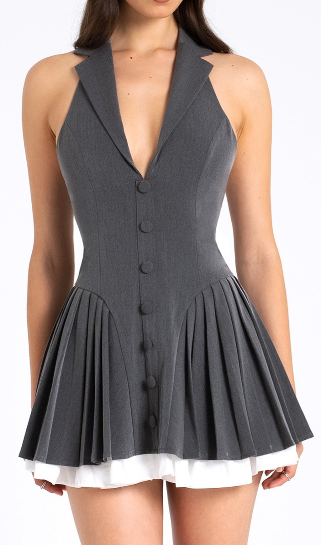 Fashionslee Women Dhriti Grey Halter Mini Dress
