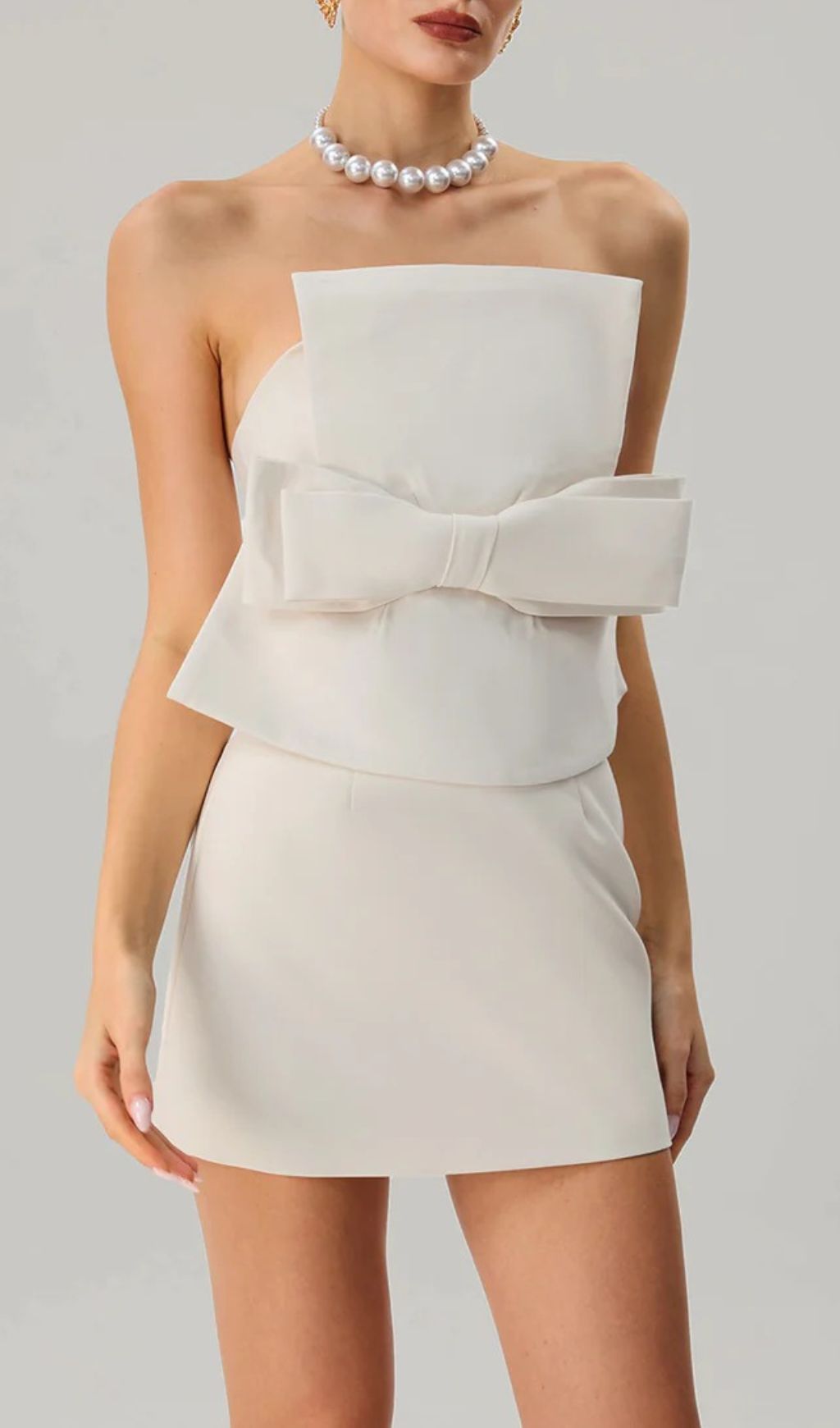 Fashionslee Women Krystallon Strapless Bow Mini Dress