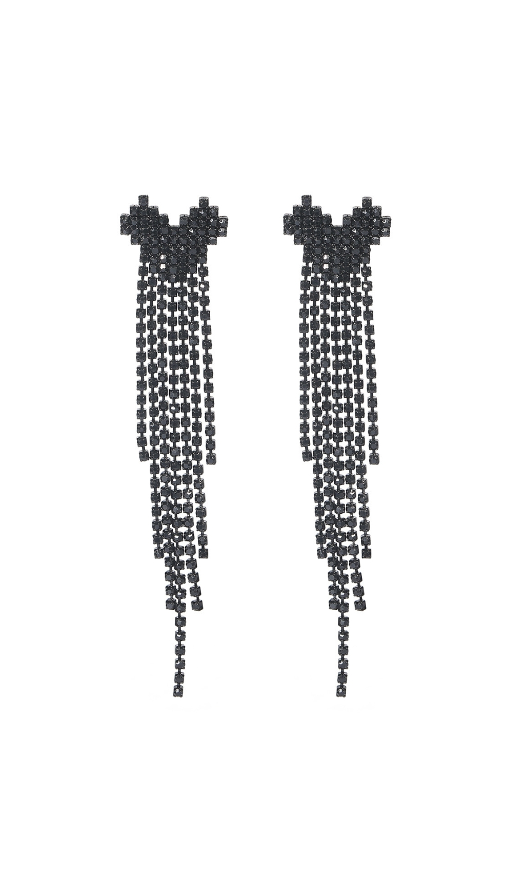 Fashionslee Women Dahlia Black Rhinestone Heart Tassel Earrings