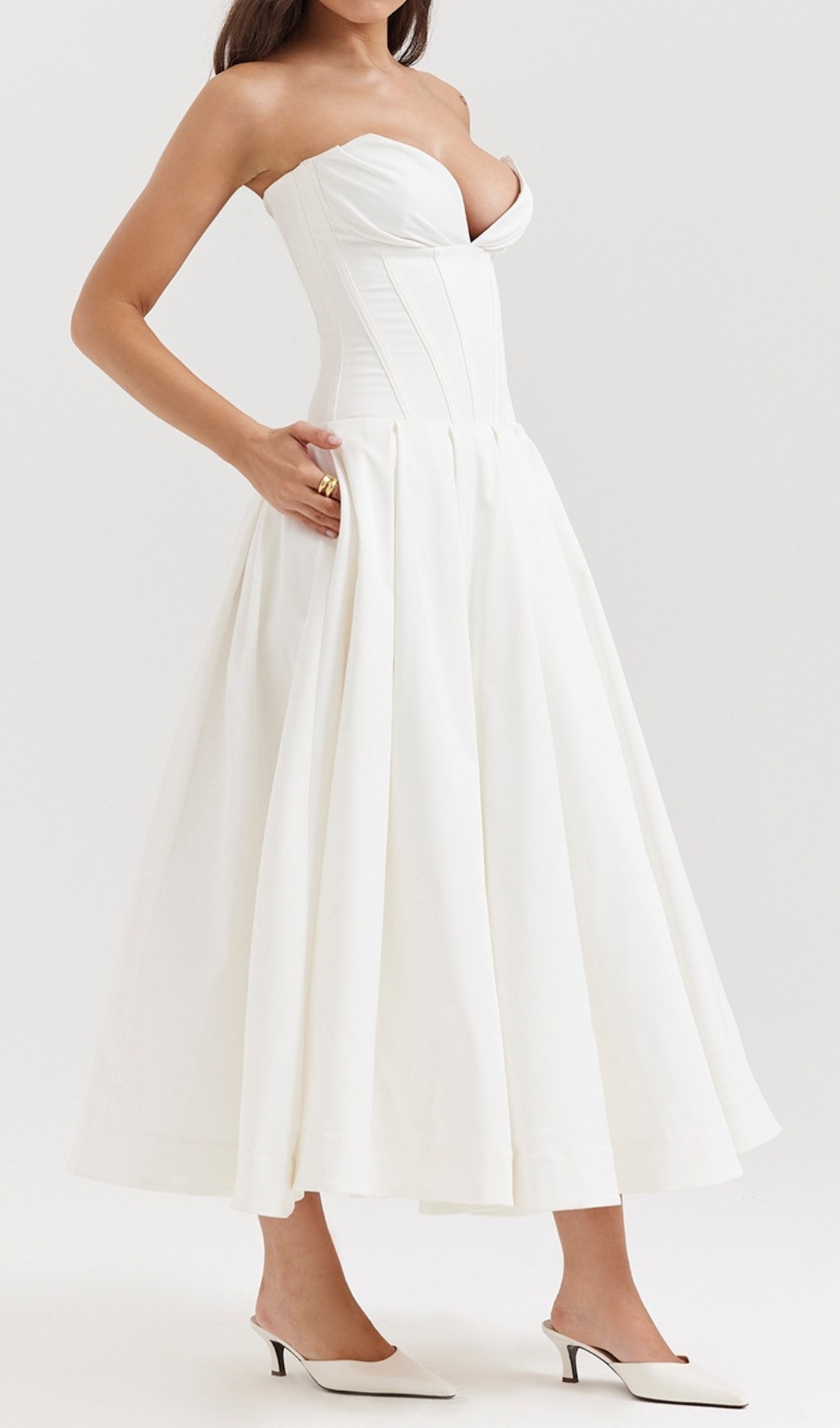105ab7896630c0592b9edc5c4cdda6b4.jpg Fashionslee Women Devani White Strapless Corset Midi Dress
