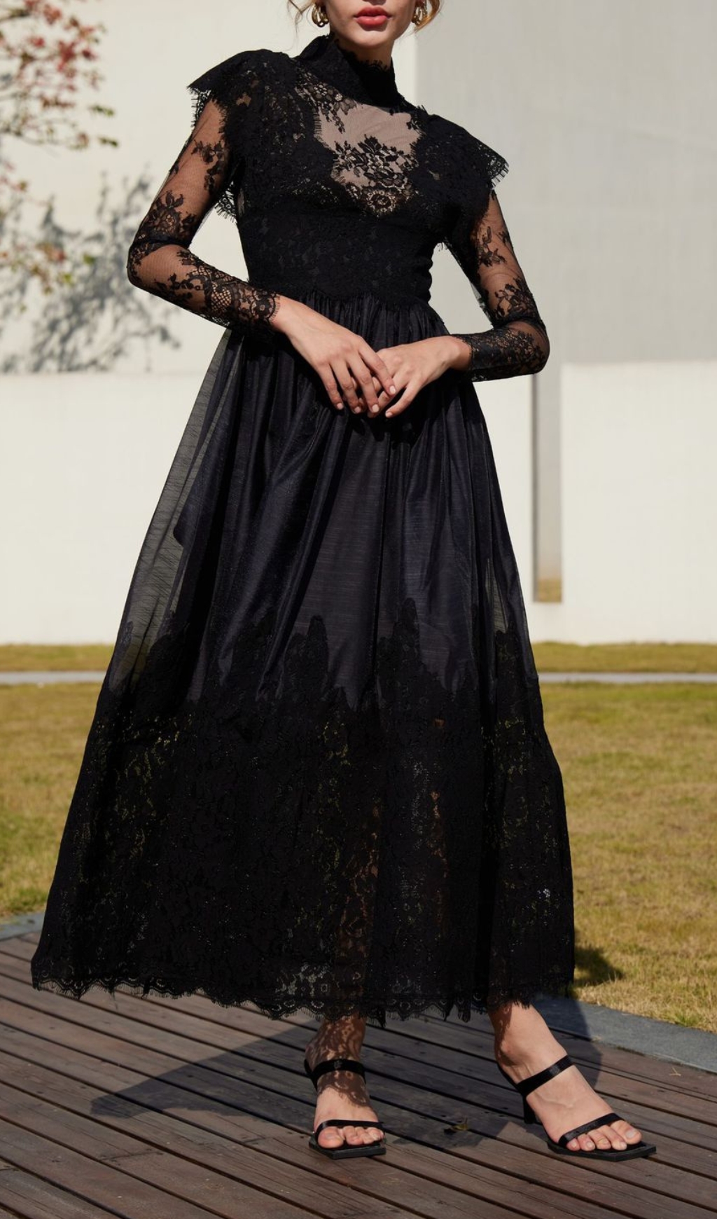 106fd7936dac956378f26316956c99eb.jpg Fashionslee Women Bavo Black Lace Long Sleeve Maxi Dress