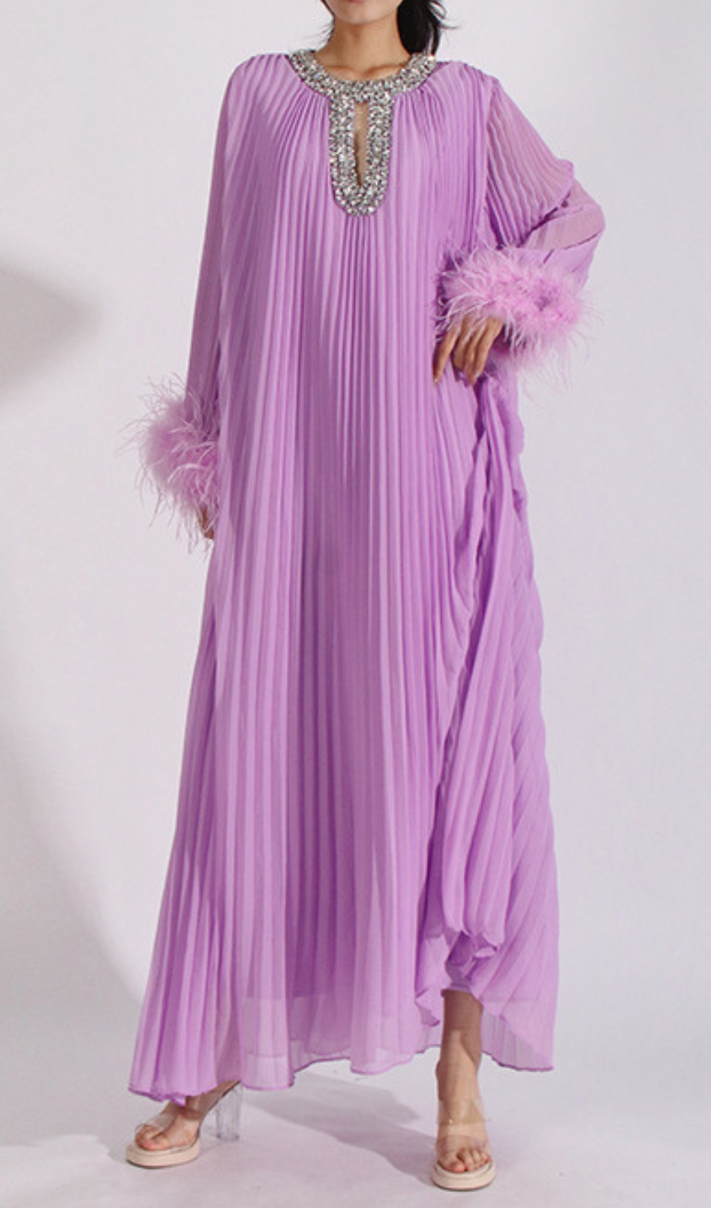 Fashionslee Women Cierra Diamond Feather Long Sleeve Maxi Dress