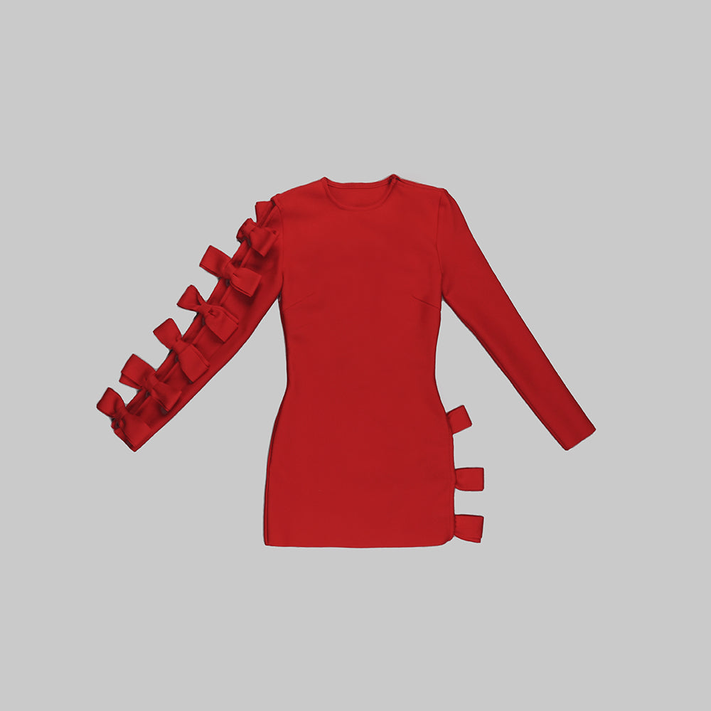 10ebb1e69b67108ad18796ff84b227b0.jpeg Fashionslee Women Bow Crewneck Mini Dress In Red