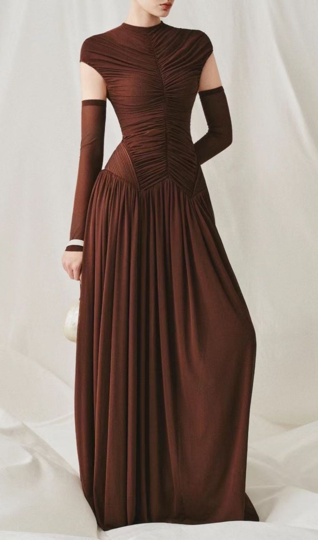 Fashionslee Women Kiele Brown Ruched Maxi Dress
