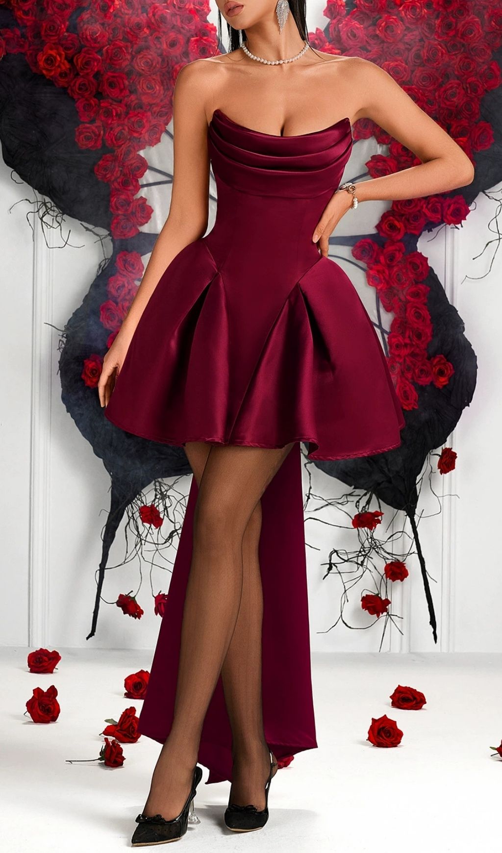 Fashionslee Women Kathia Red Strapless Bow Mni Dress