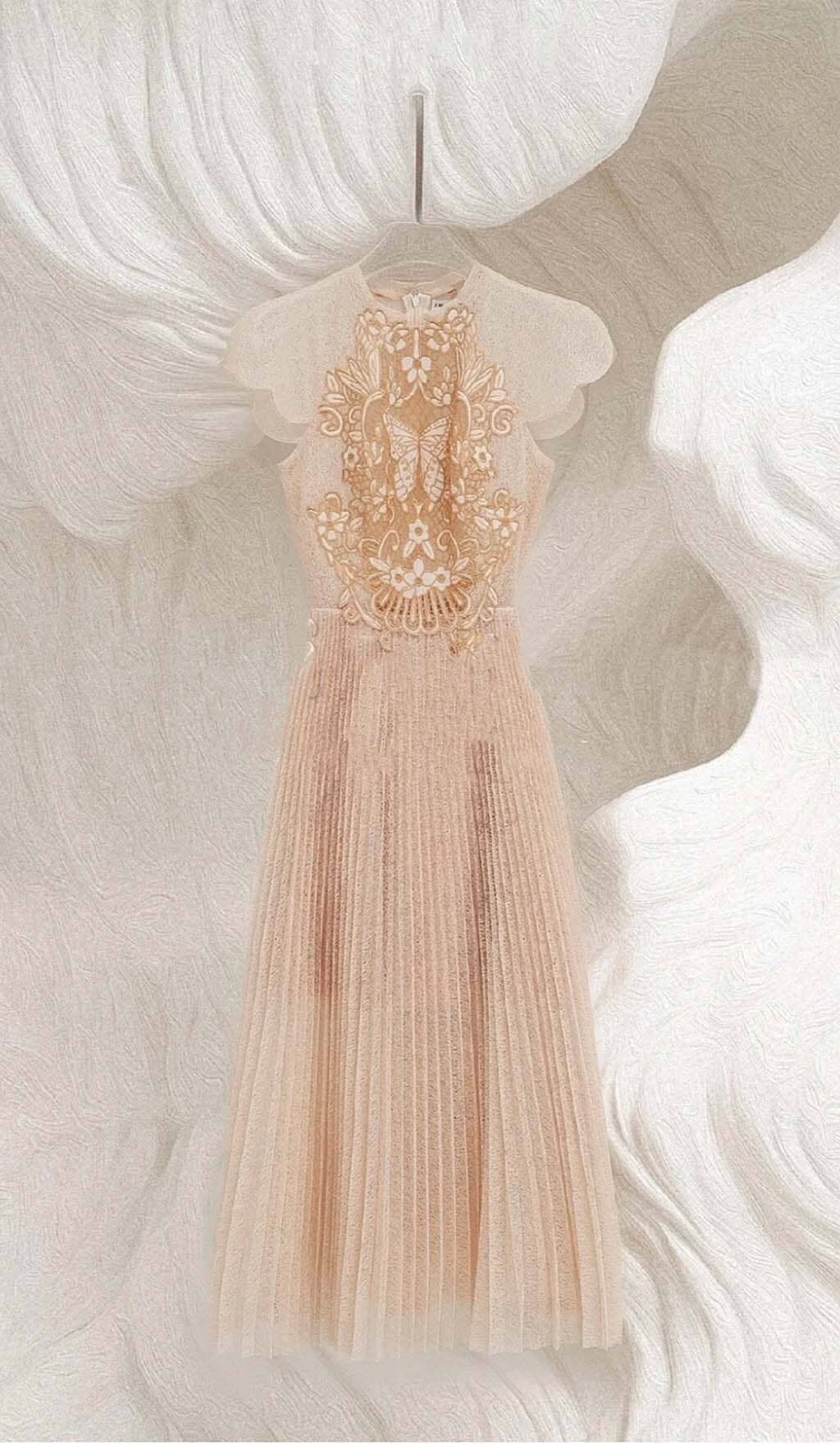 11207e860c61f05eaf840ea1f754e503.jpeg Fashionslee Women Pleated Embroidery Midi Dress In Beige