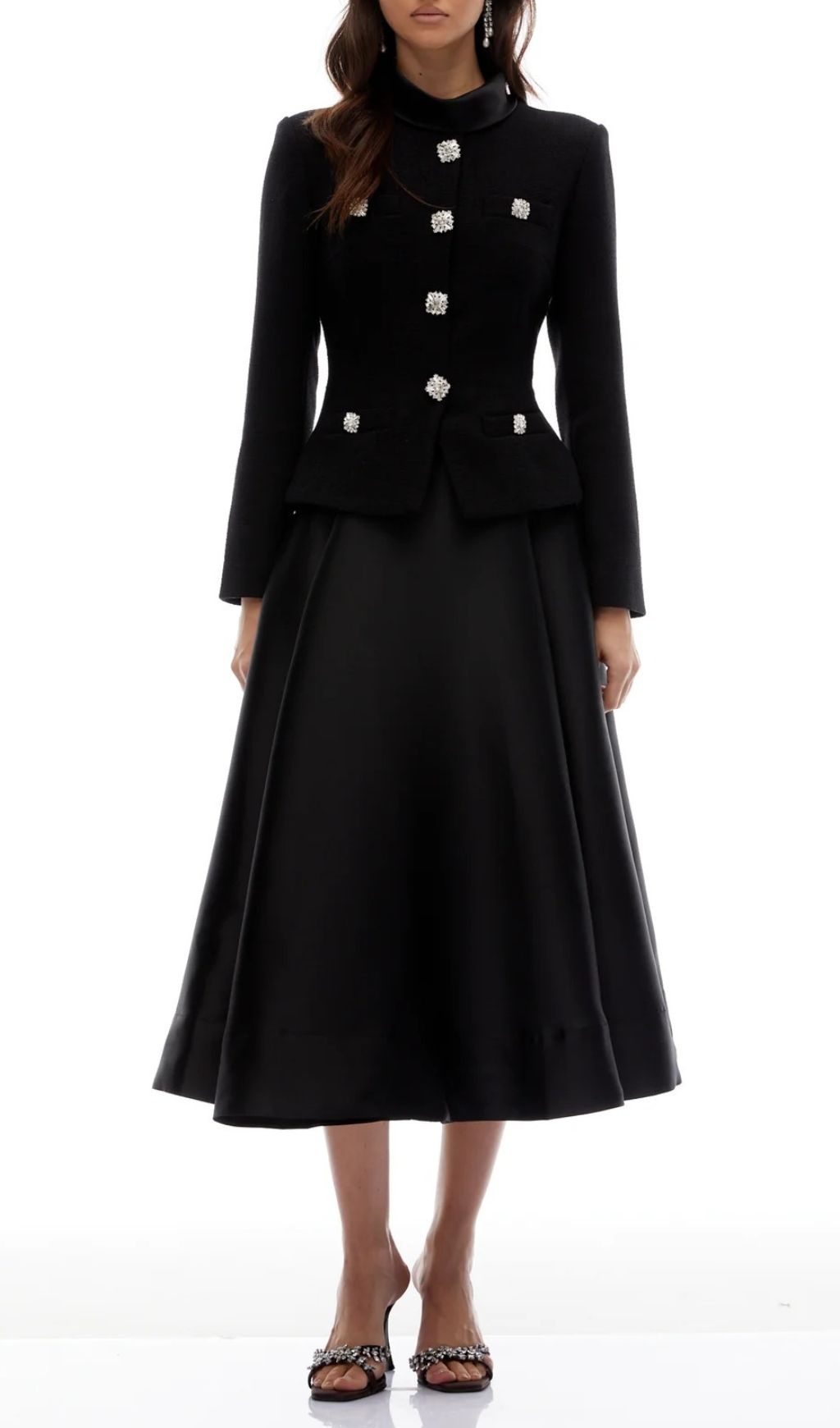 Fashionslee Women Jayna Black Long Sleeve Midi Dress