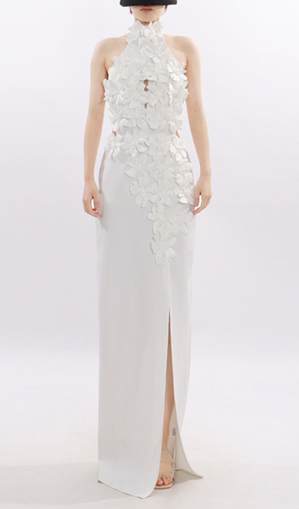 Fashionslee Women Jezel White Halter Flower Maxi Dress