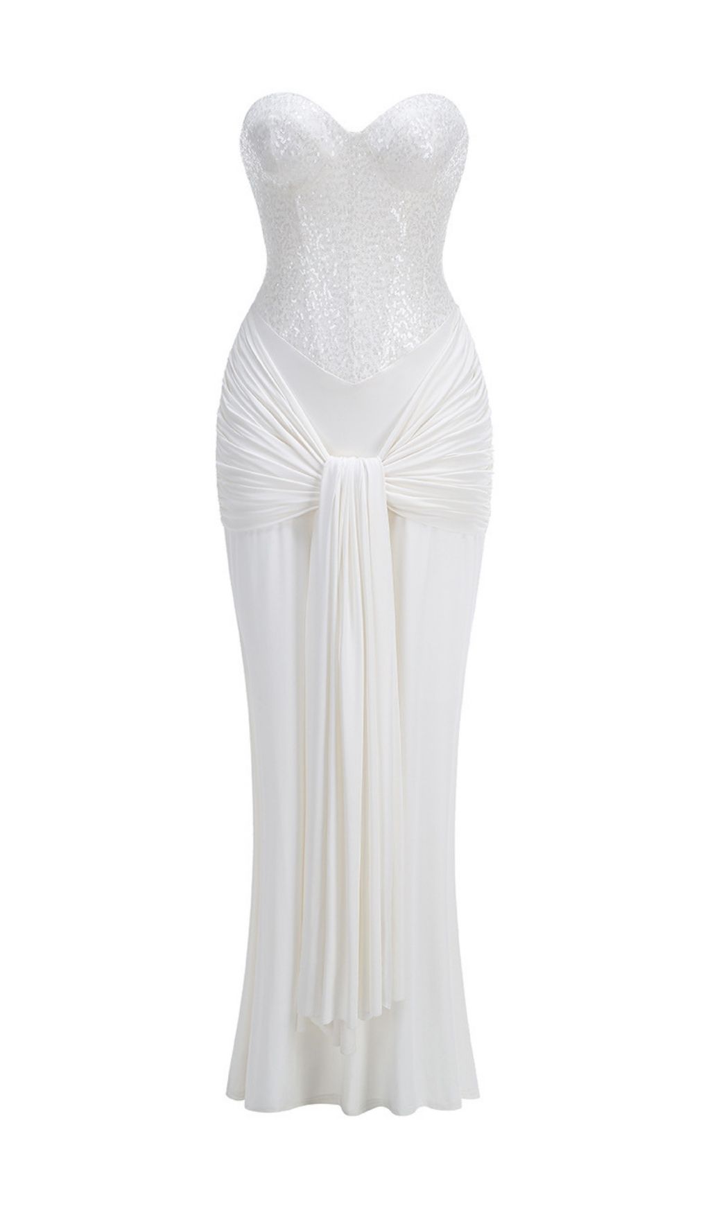 Fashionslee Women Kairi White Strapless Sequin Corset Maxi Dress
