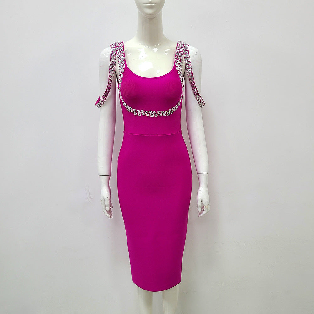 116d185fb4098d5dbc926ad5394ca1a3.jpeg Fashionslee Women Crystal Bandage Midi Dress In Hot Pink
