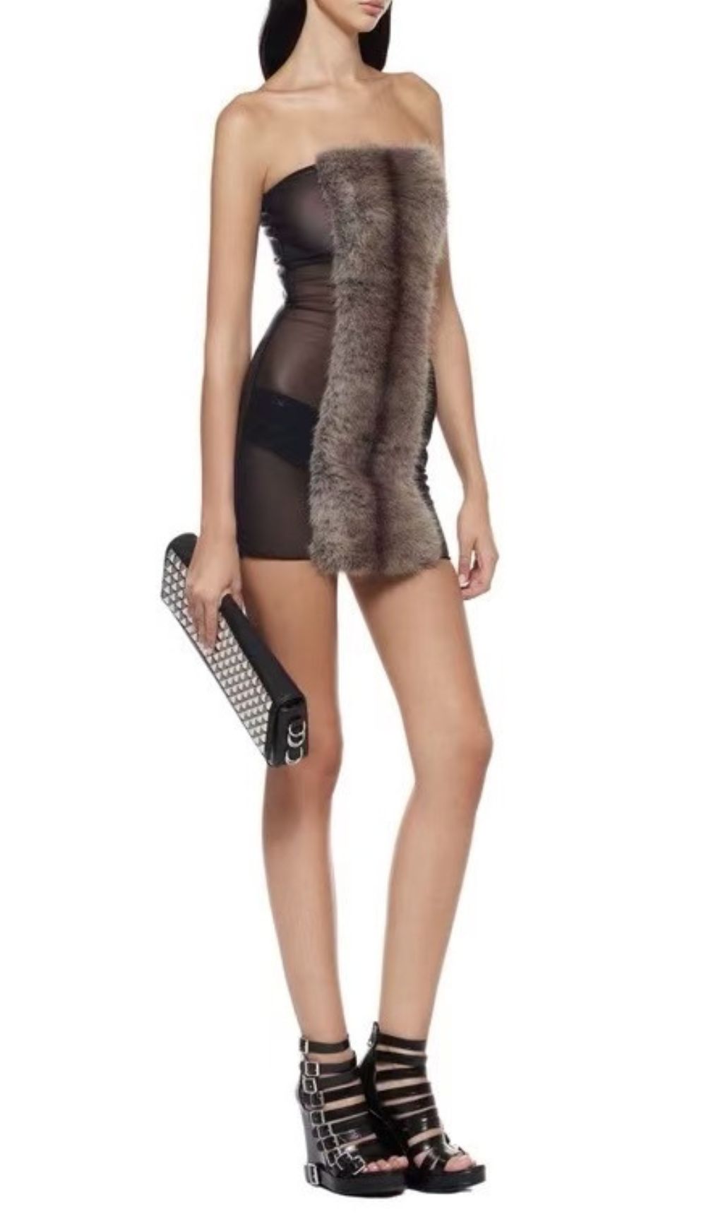 Fashionslee Women Inza Strapless Faux Fur Mini Dress