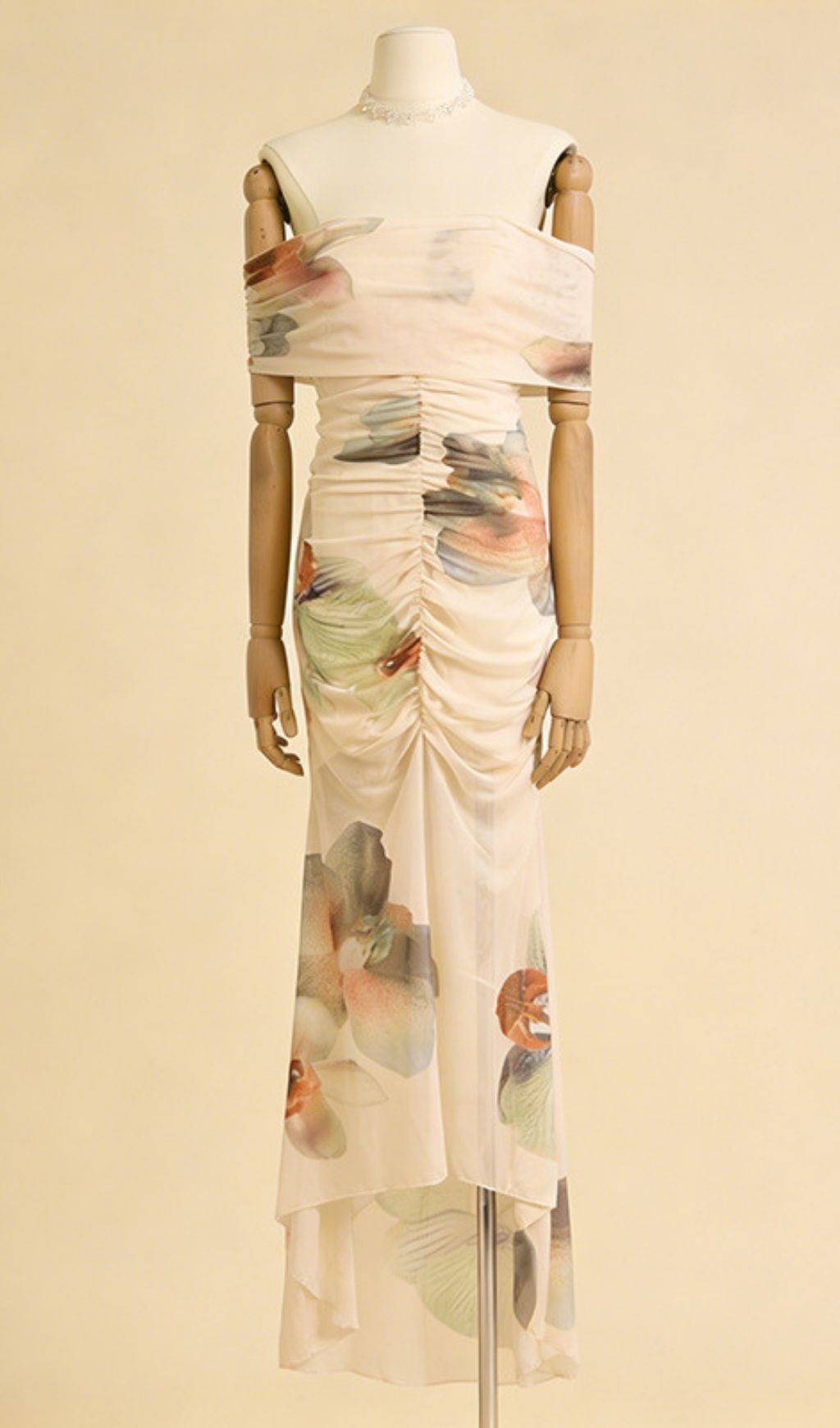VINTAGE OFF-SHOULDER RUCHED MAXI DRESS - OWNCI VINTAGE OFF-SHOULDER RUCHED MAXI DRESS - OWNCI
