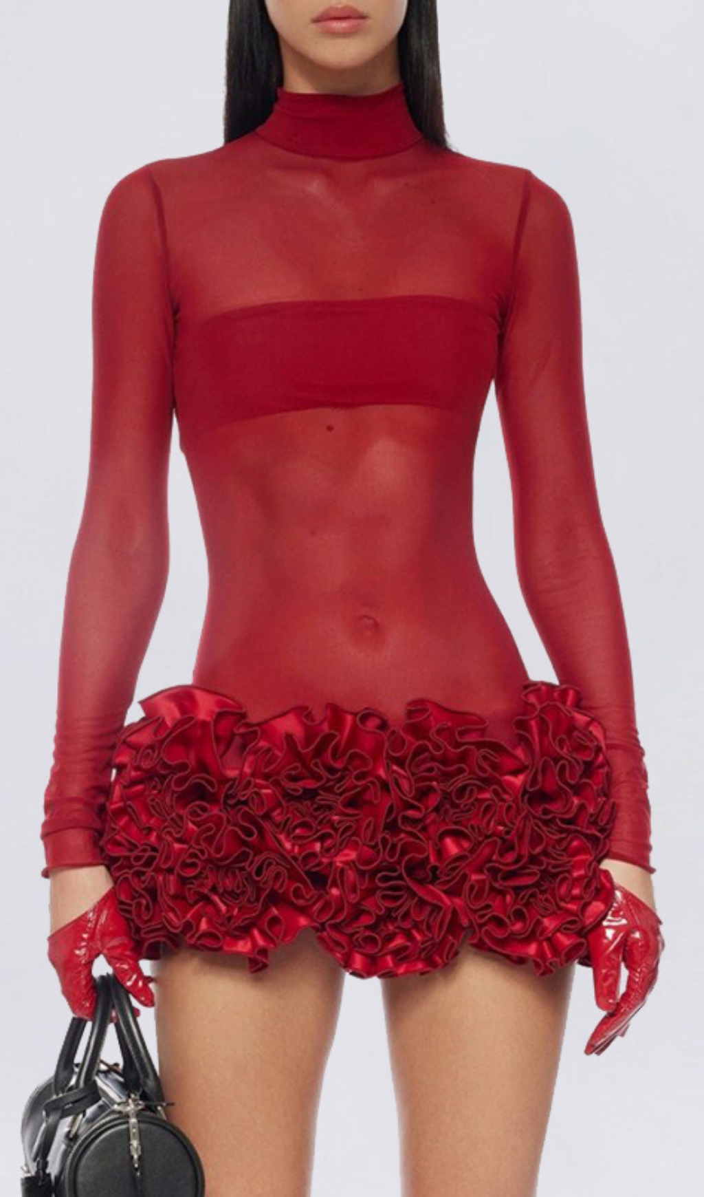 Fashionslee Women Britain Red Petal Detail Long Sleeve Mini Dress