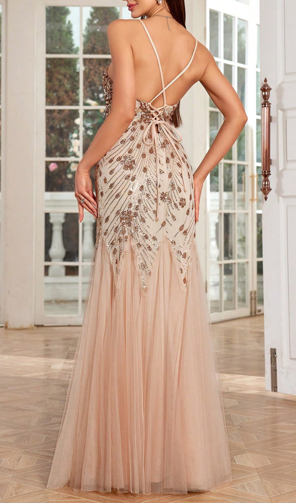 11eb4a45e0420943aac545b778a06236.png Fashionslee Women Gevvie Strappy Sequin Mesh Maxi Dress