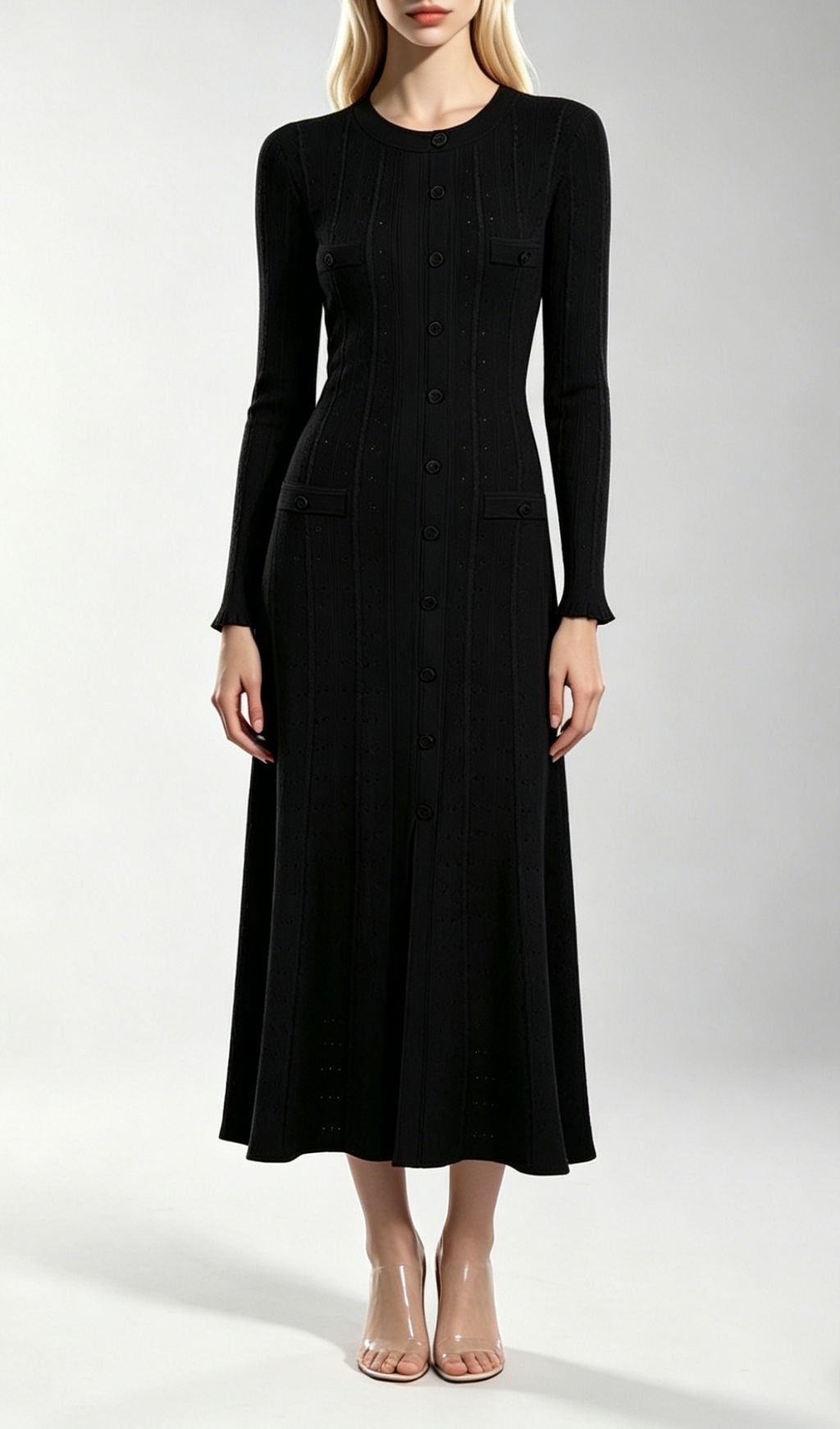 Fashionslee Women Kilenya Black Knit Long Sleeve Midi Dress