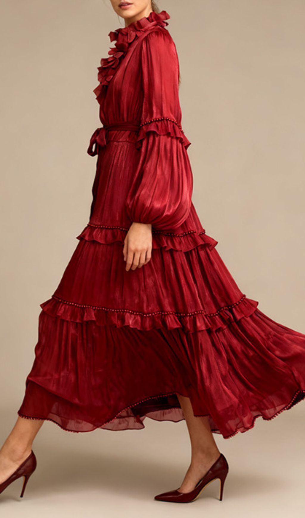 Fashionslee Women Ilissa Long Sleeve Ruffle Midi Dress