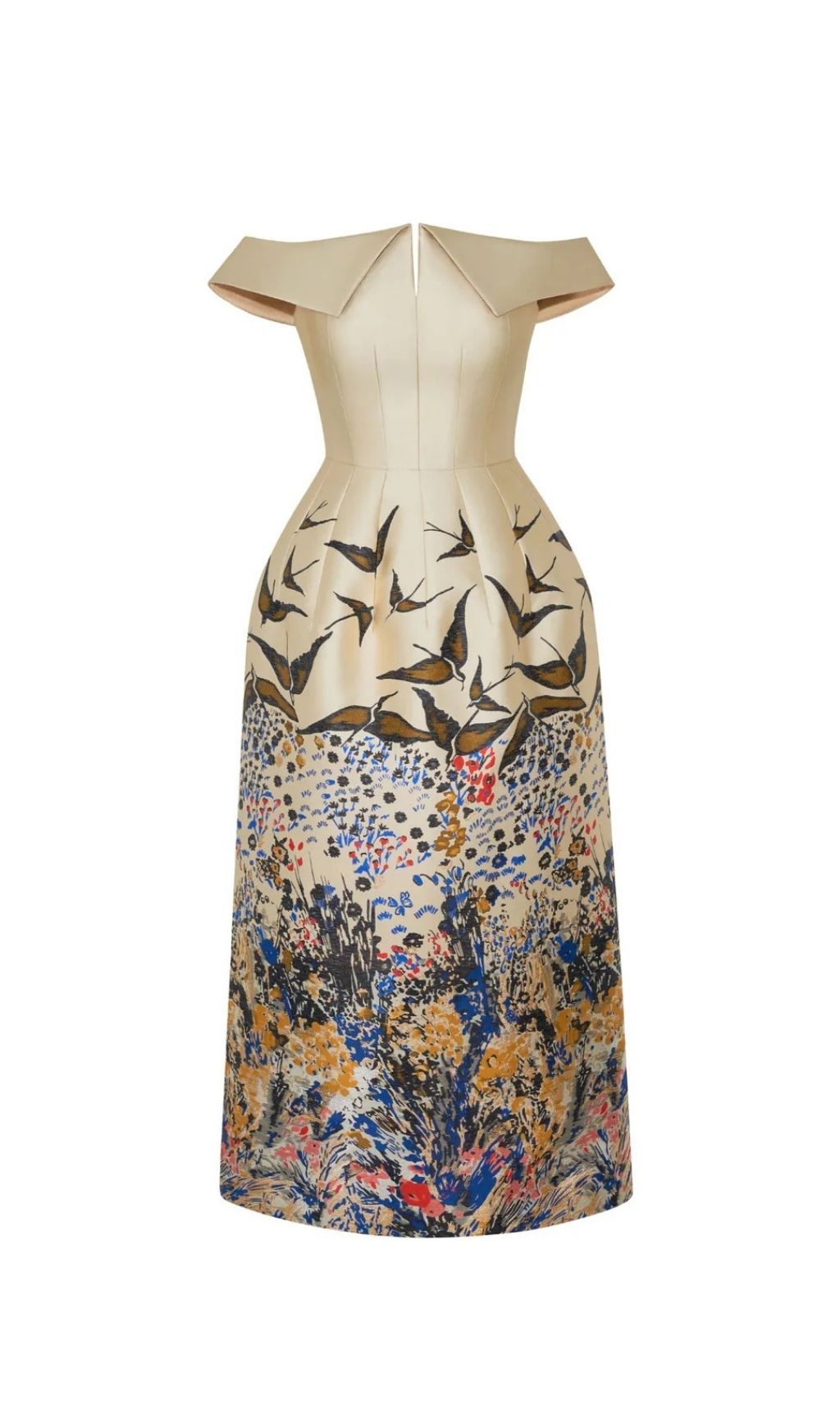 11fec39dcf76e709e0cfc65e33d281d8.jpg Fashionslee Women Nina Retro Floral Print Off-shoulder Midi Dress in Apricot