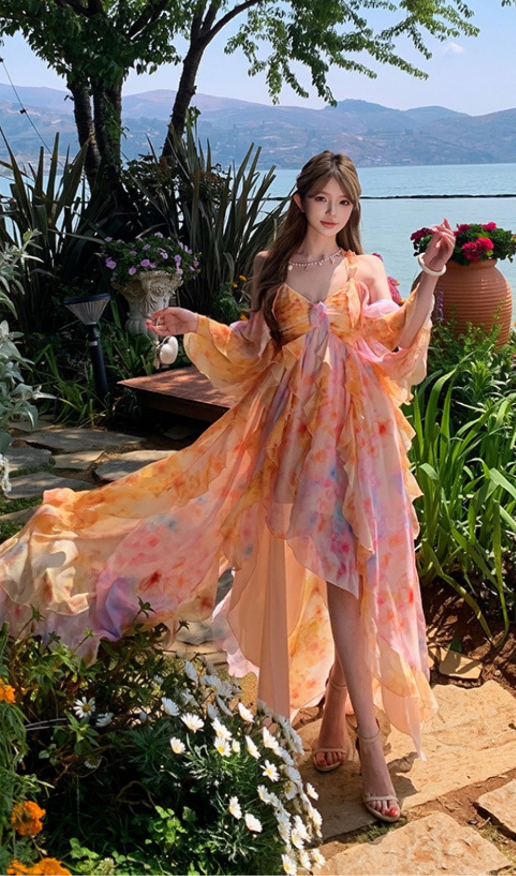122501ecdfdcc6bce040d89c70cad9d9.jpg Fashionslee Women Komali Printed Butterfly Ruffle Maxi Dress