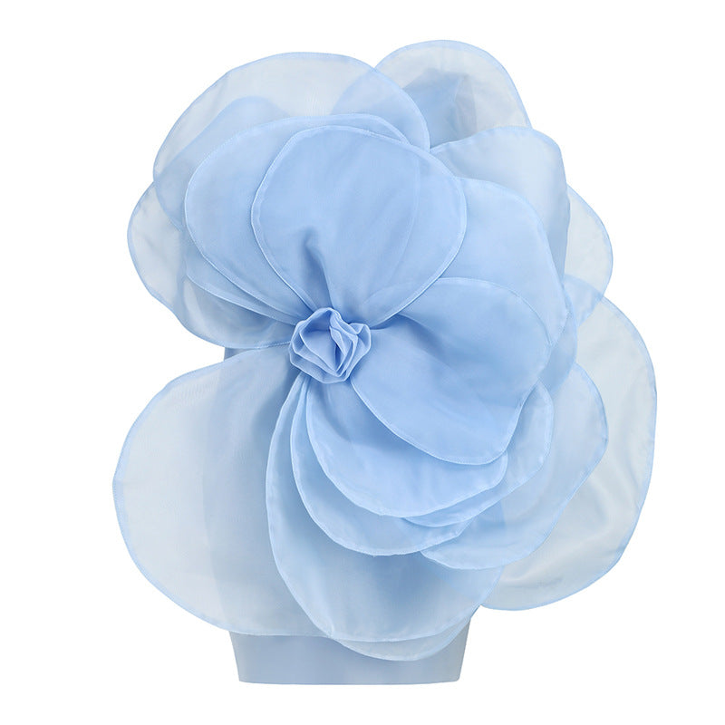 122a29cd4d3e45049fa061bd54623ff8.jpeg Fashionslee Women One Shoulder Flower Mini Dress In Blue
