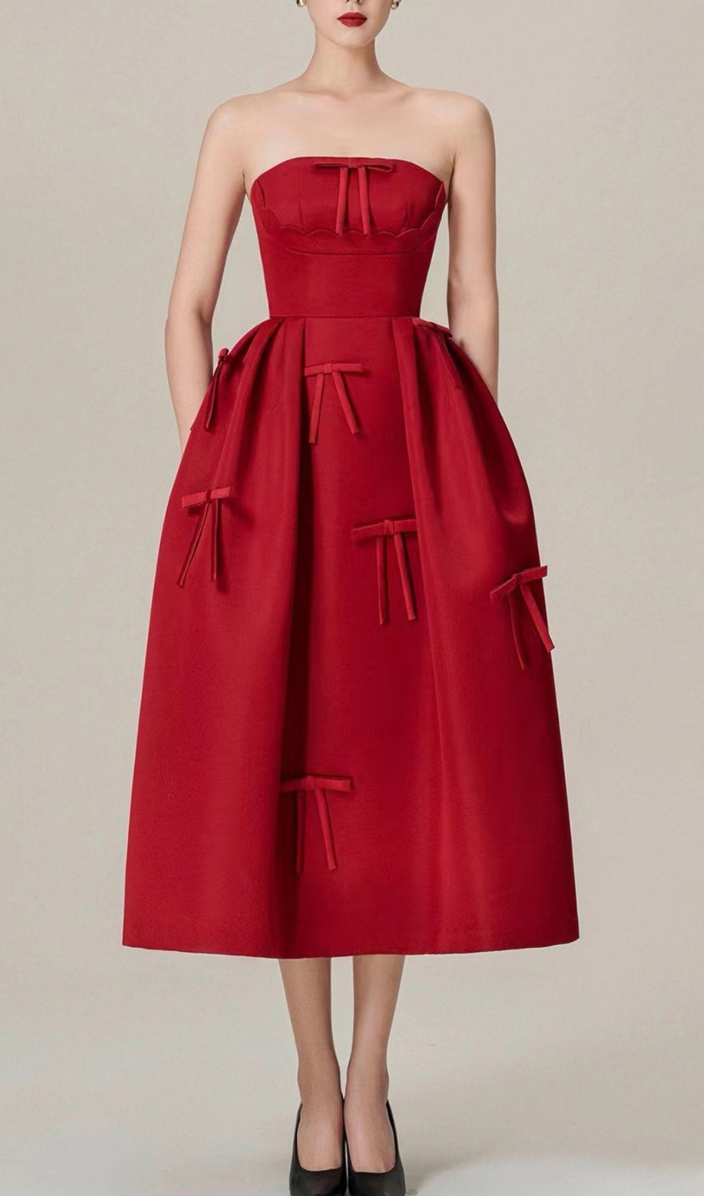 Fashionslee Women Berkant Red Strapless Bow Midi Dress